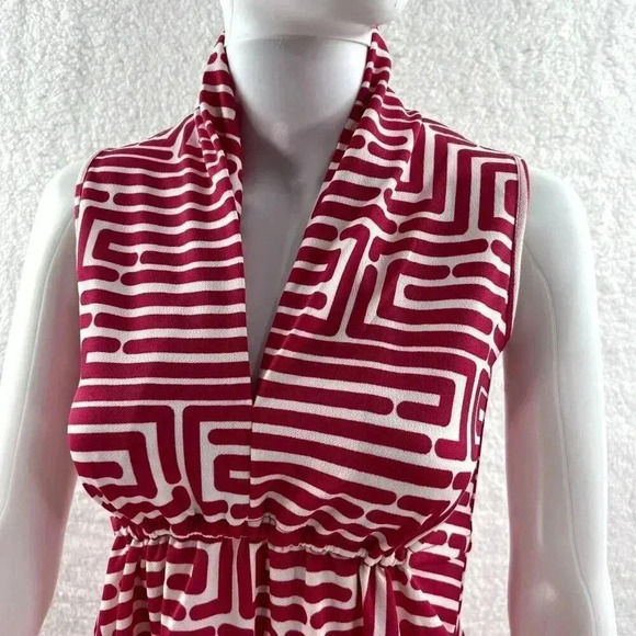 Vfish Designs Geometric Print Dress S High Neck Collar V Neck Minimalistic NWT - Picture 3 of 15